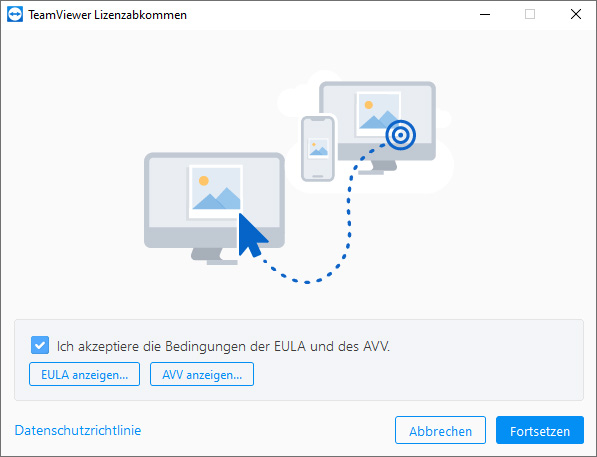 Akzeptieren Sie die Teamviewer Lizenz